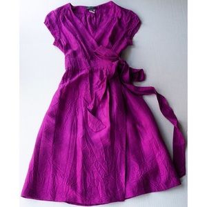 SOLD 100% silk! fuschia crinkle wrap dress